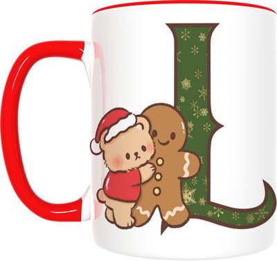 Kerst Mok met Letter L & Beer – Lief Cadeau met Snoepstok – Inclusief Cadeauverpakking – 350ml