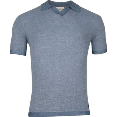 Thomas Maine Merino Linnen Structure Knit No Buttons Polo Collar Blauw / male