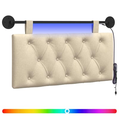 vidaXL - Hangend - hoofdbord - Met - LED-verlichting - Crèmekleurig - Stof