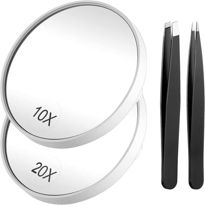 Spiegel - Make-up Vergrootspiegel – 10x en 20x vergrotende spiegel – voor Precise Schmink en Huidverzorging – Inclusief 2 Pincetten
