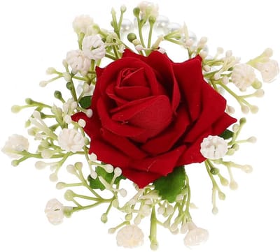 Pols Corsage - Kunstbloem Accessoire - Feestelijke Gelegenheden - Duurzaam Herbruikbaar - 13 x 11 x 5 cm - Rood