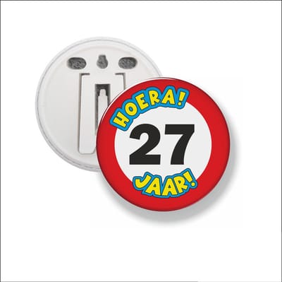 Button Met Clip 58 MM - Hoera 27 Jaar