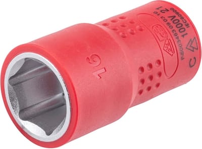 Wurth - VDE dopsleutel, 3/8 inch zeskant - VDE 3/8 inch dopsleutel, metrisch zeskant, kort x 1 st Soort aandrijving Binnenvierkant Sleutelwijdte 16 mm