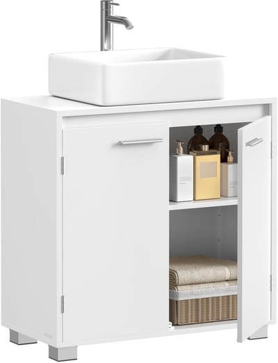 Dailygoods- Wastafelonderkast 2 Vakken - Badkamermeubel - Verstelbare Hoogte - Stabiele Voetjes - Handgrepen - Magneetdeuren - Badkamerkast