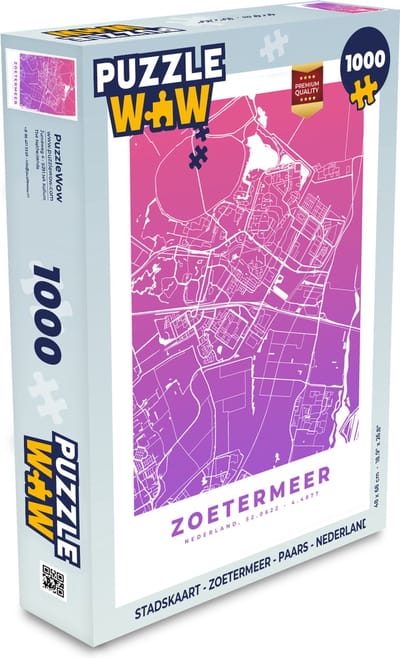 Puzzel Stadskaart - Zoetermeer - Paars - Nederland - Legpuzzel - Puzzel 1000 stukjes volwassenen - Plattegrond