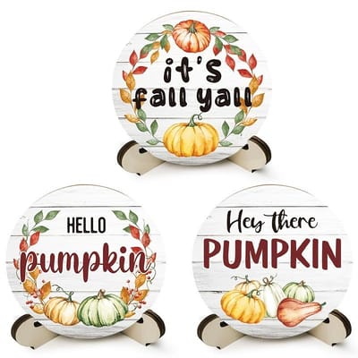 3 pièces Automne Citrouille Alphabet Ornement Artisanat Peinture Thanksgiving Assiette Ronde en Bois Plateau Ornement Décorations de Maison Pack of 3