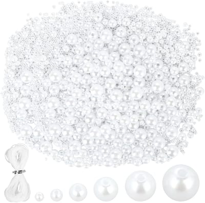 Kralen, 3/4/6/8/10/12 mm, kralen voor armbanden, ABS-parels met 10 m kristaldraad, knutselkralen voor halskettingen, haaraccessoires en doe-het-zelf sieraden