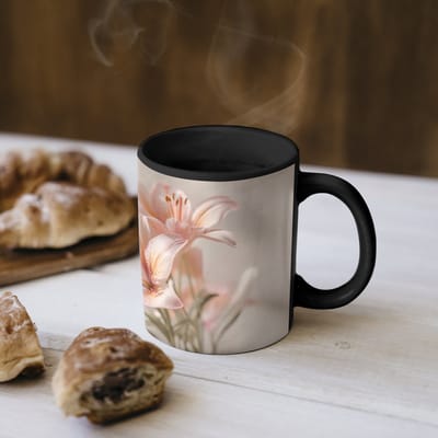 Magische Mok - Foto op Warmte Mokken - Koffiemok - Lelies - Meeldraden - Roze - Wazig - Magic Mok - Beker - 350 ML - Theemok