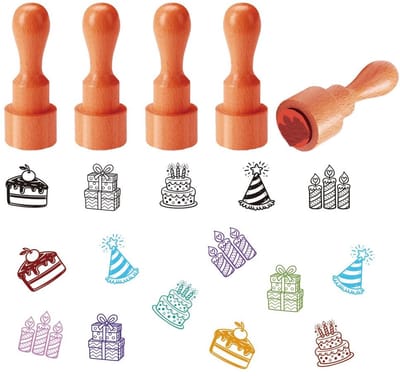 Dailygoods- Rubber Stempel Mini - 5 Stijlen - Verjaardagsfeest - Cake/Gift/Party Hoed - Kaars Patronen - Voor DIY Scrapbooking - Stempelset