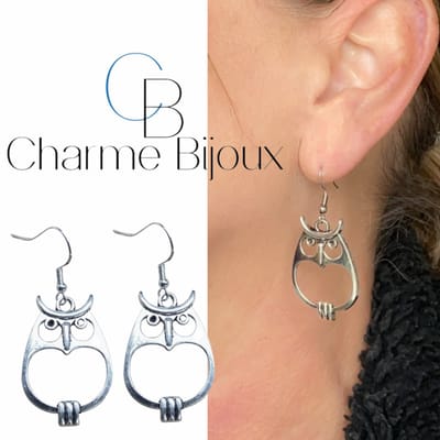 Metalen uil oorbellen groot zilver - Charme Bijoux