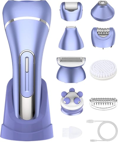 Epilator voor Vrouwen - 7-in-1 Haarverwijdering Apparaat met Massagekop en Reinigingsborstel - Bikinischaver - IPX7 Waterdicht - Draadloos - Paars