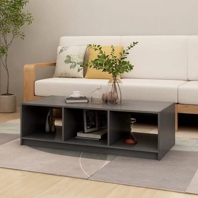 Salontafel grenenhout - Bijzettafel massief - Woonkamer opruimen - Met extra legplank - 110x50x34 cm - Grijs