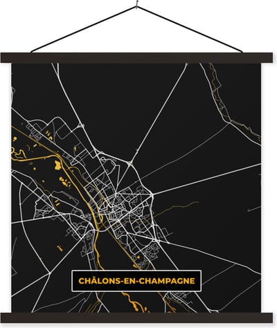 Posterhanger incl. Poster 60x60 cm - Schoolplaat - Kaart - Plattegrond - Frankrijk - Chálons-en-Champagne - Stadskaart - Textielposter - Zwarte latten - Stadskaart