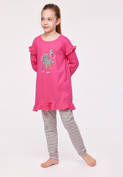 Woody pyjama meisjes/dames - fuchsia - kalkoen - 232-10-TUL-S/388 - maat 176