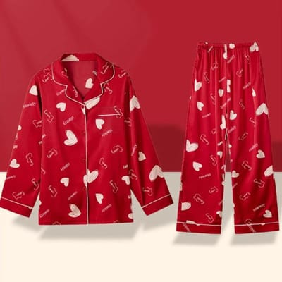 Stijl Elegant Chic Modieus Trendy Vrouwelijk Lounges Esthetiek Print Lente Herfst Nachtkleding voor Vrouwen Zoete Pyjama M red