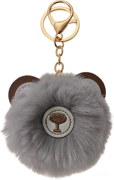 Juleeze Sleutelhanger Pompom Grijs Pluche Beer