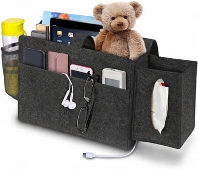 Famanu – Opbergzak Voor Aan Het Bed - Opbergzakken Organizertas - Nachtkastje voor Boeken - Mobiele Telefoon - Afstandsbediening - Geschikt voor Slaapkamer - Bank