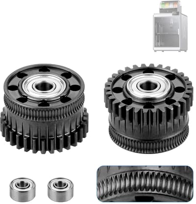 2-delige extrudertandwielset Geschikt voor Creality K2 Plus 3D-printers, dubbele tandwielset, volledig metalen aandrijf-extrudertandwielset - zwart