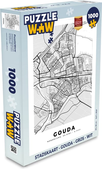 Puzzel Stadskaart - Gouda - Grijs - Wit - Legpuzzel - Puzzel 1000 stukjes volwassenen - Plattegrond