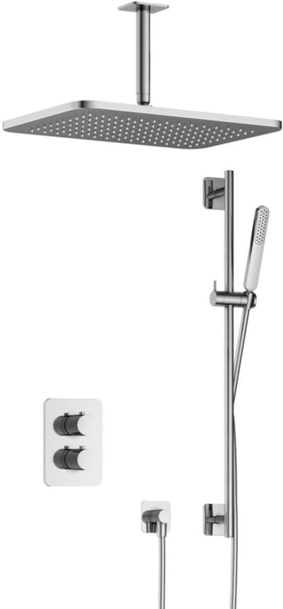 Hotbath Gal - GL106 - Inbouw Regendoucheset - Chroom - Thermostatisch - Plafondbuis 15 cm - Hoofddouche 270x400 mm - Staafhanddouche - Glijstang 900 mm - met GL106 - met 2-Weg Stop-Omstel