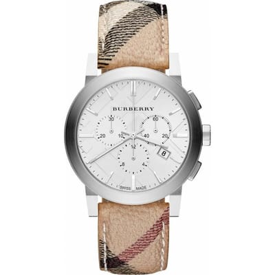 Burberry BU9360 herenhorloge met chronograaf - stijlvolle beige armband