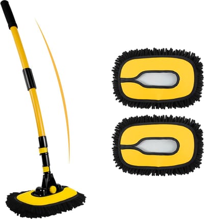 15° Debogen Autowasborstel Mop, Telescopische Raamreinigingsborstel Van Microvezel, Uitschuifbaar Met 2 Mopkoppen