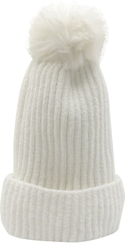 Winter Muts Gewatteerd met Pompon - Wit - One size - 100% Acryl Wol - Lekker zachte en warme Wintermuts
