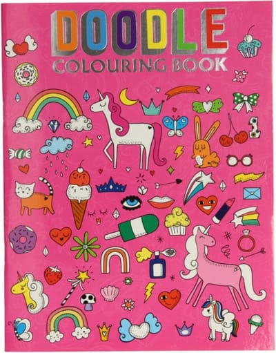 Roze unicorn doodle kleurboek voor meisjes, met eenhoorns / paardjes (pony) en andere dieren (creatief kleuren en tekenen / droedels / kinderfeestje)