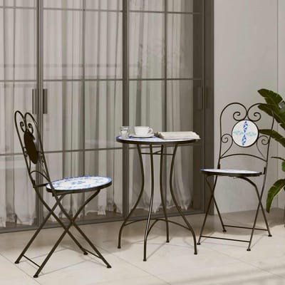 vidaXL - Bistroset - mozaïek - ijzer - en - keramiek - blauw - en - wit