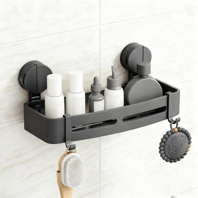 Suctioncup Doucherek Zonder Boren, Sneldrogende Badkamer Organizer met Grote Capaciteit, Duurzame en Roestvrije Shampoo Houder voor Tegels, Glas en Glad Muuroppervlak