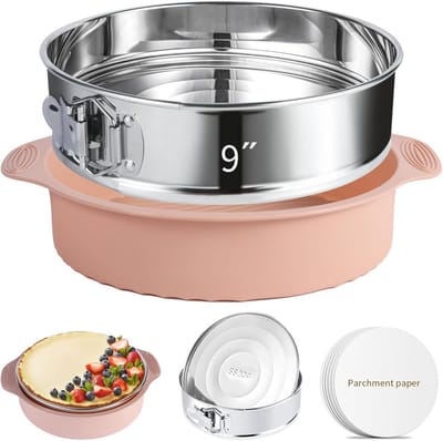 20cm Springvorm Pan - Antiaanbak, Lekvrije 304 RVS Cakevorm met Verwijderbare Bodem en 50 Stukken Bakpapier