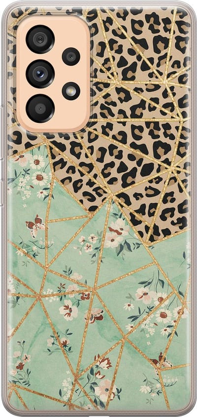 Leuke Telefoonhoesjes - Hoesje geschikt voor Samsung Galaxy A53 - Luipaard bloemen print - Soft case - TPU - Luipaardprint - Groen