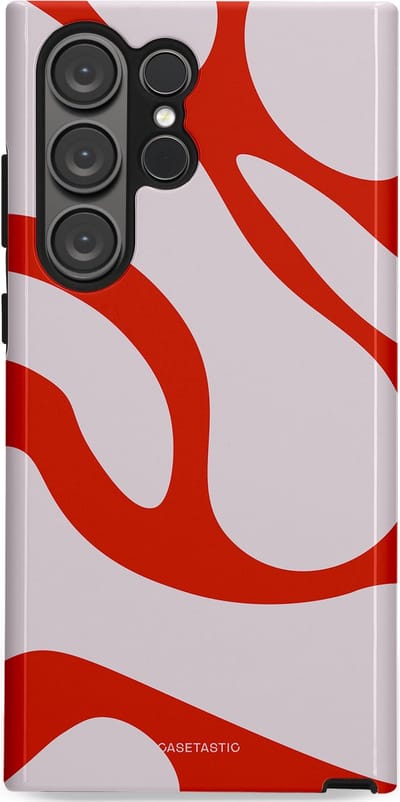 Casetastic hoesje geschikt voor Samsung Galaxy S23 Ultra - Dubbellaagse bescherming - Oranje Witte Pebbel Stenen - Fashion Case - Lichtgrijs Rood