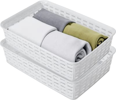 Hega Hogar Opbergmandje/ladeverdeler - 2x - wit - 2 liter - kunststof - 17 x 25 x 6 cm - kleine opslag bakjes - manden