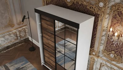 Kledingkast met Schuifdeuren en Spiegel Casa Velluto Lamaro Royale – Moderne Garderobe voor Slaapkamer en Hal – Wardrobe 167x205x59 cm – Wit & Old Style – Opbergkast met Laden en Planken