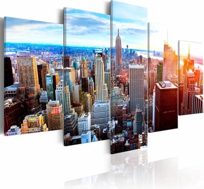 Schilderij - New York Zonsopkomst , multi kleur , 5 luik
