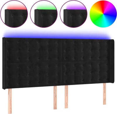 vidaXL - Hoofdbord - LED - 183x16x118/128 - cm - fluweel - zwart