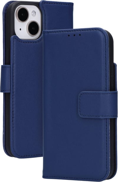 Mobiparts MagSafe Portemonnee/Boekhoesje geschikt voor Apple iPhone 15/14/13 - Echt Leer - Magnetische Sluiting - Ruimte voor drie pasjes - Microvezel voering - Blauw