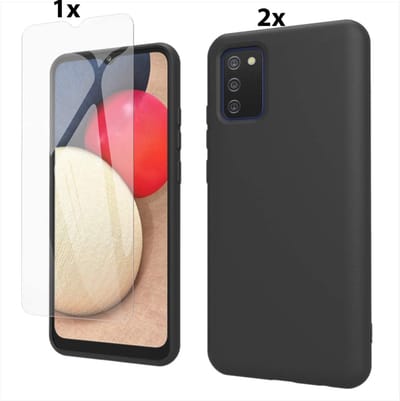Hoesje Geschikt Voor Samsung Galaxy A02s Hoesje Soft Nano Silicone Backcover Gel Zwart Met 2x Glazen Screenprotector
