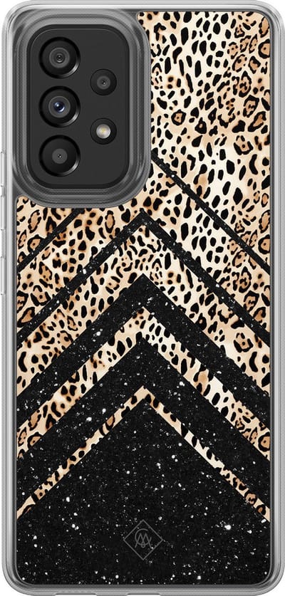Casimoda® hoesje - Geschikt voor Samsung Galaxy A52 5G - Chevron Luipaard - 2-in-1 case - Schokbestendig - Luipaardprint - Verhoogde randen - Bruin/beige, Transparant