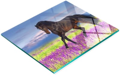 Duurzaam en stijlvol glazen bord met een paarden- en lavendelveldpatroon, 60x52 cm