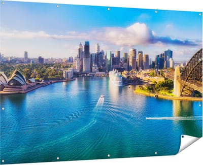 Gards Tuinposter Sydney Stad bij de Haven - 180x120 cm - Tuindoek - Tuindecoratie - Wanddecoratie buiten - Tuinschilderij
