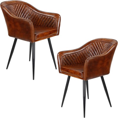 Leren fauteuil bruin – armstoel van echt leer - Eetkamerstoel