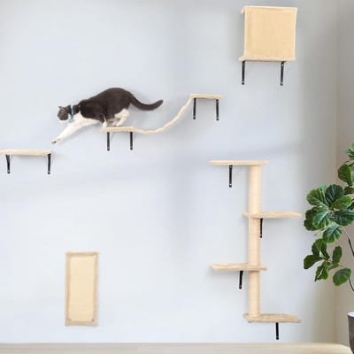 Sweiko Krabpaal set - 5-delig - Wandmontage - Zwevend kattenplatform - Beige