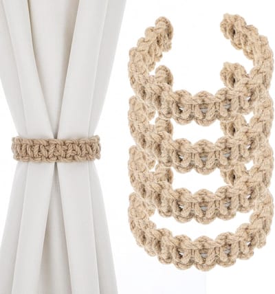 Dailygoods - TIESOME 4 stuks gevlochten gordijnhouders, boho-gordijn vouwhouders, gevlochten gordijnhouders, handgemaakte gordijnbinders voor kantoor, woonkamer, slaapkamer, decoratieve gordijnen