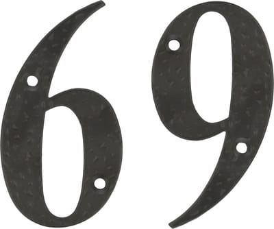 AMIG Huisnummer 69 - massief gesmeed staal - 10cm - incl. bijpassende schroeven - zwart