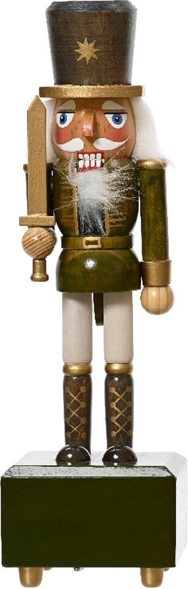 Vurenhouten Notenkraker met Muziekdoos - 30 cm - Donkergroen