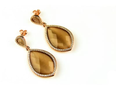 model Markies oorringen in zilver roze verguld bruine steen en cubic zirconia