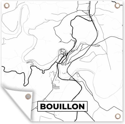 Tuin poster België – Bouillon – Stadskaart – Kaart – Zwart Wit – Plattegrond - 200x200 cm - Tuindoek