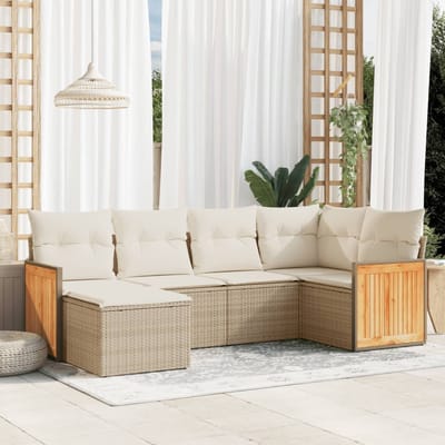 vidaXL - 6-delige - Loungeset - met - kussens - poly - rattan - beige
